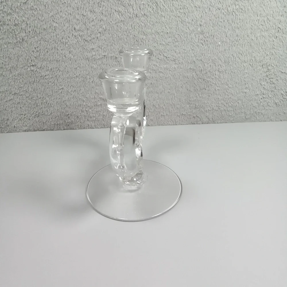 Vintage Clear Glass‎ Double Arm Candelabra Heart Scroll 2-Light Taper Holder 6